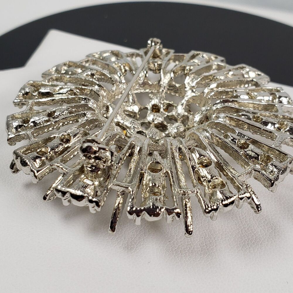 Vintage Large Sunburst Crystal Rhinestone 2.5" Silver Tone Brooch - Picture 16 of 16